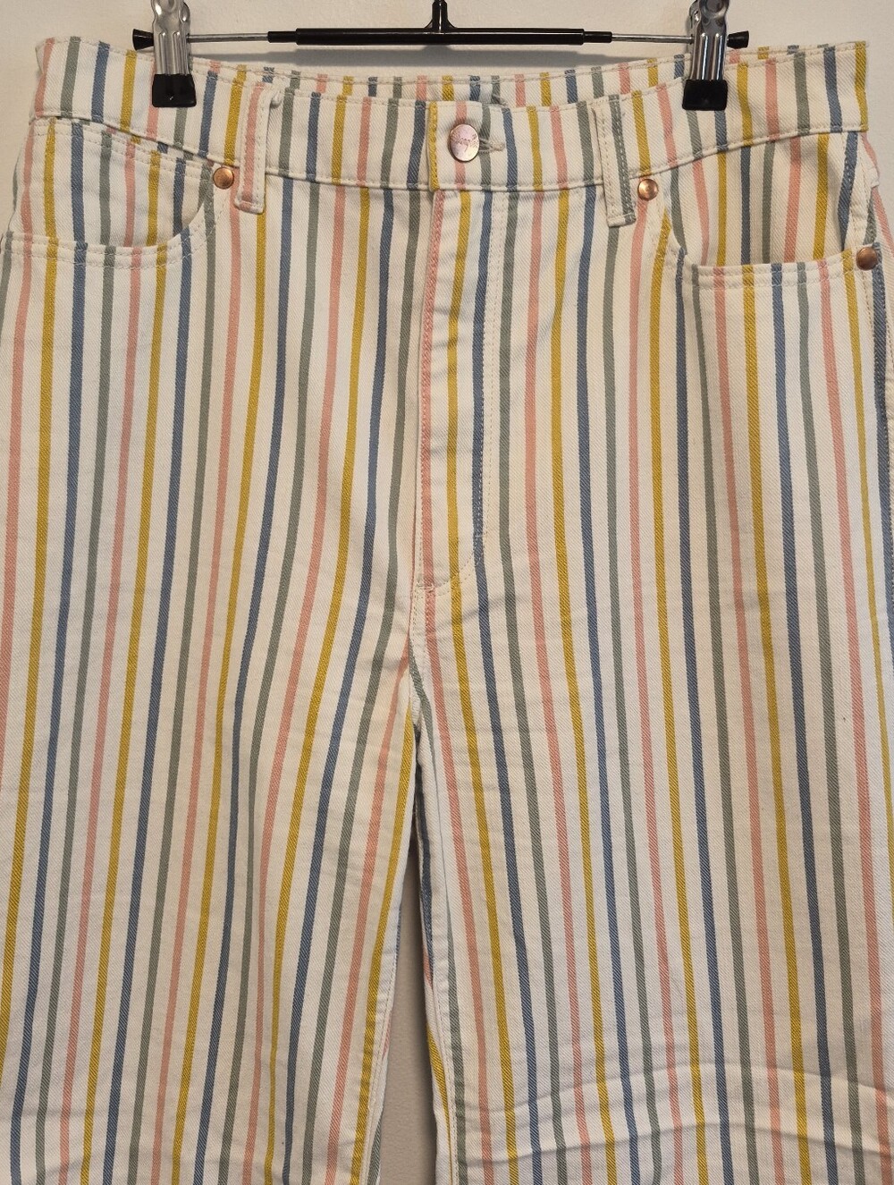Wrangler Wanderer 622 High Rise Flare Jeans Sz 32x32 Pastel Rainbow Stripe Denim - Picture 5 of 14